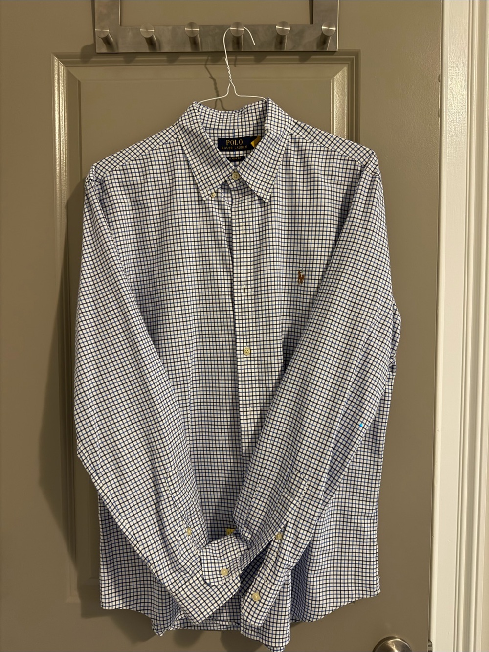 Polo by Ralph Lauren White and Blue Windowpane Button-Down Shirt